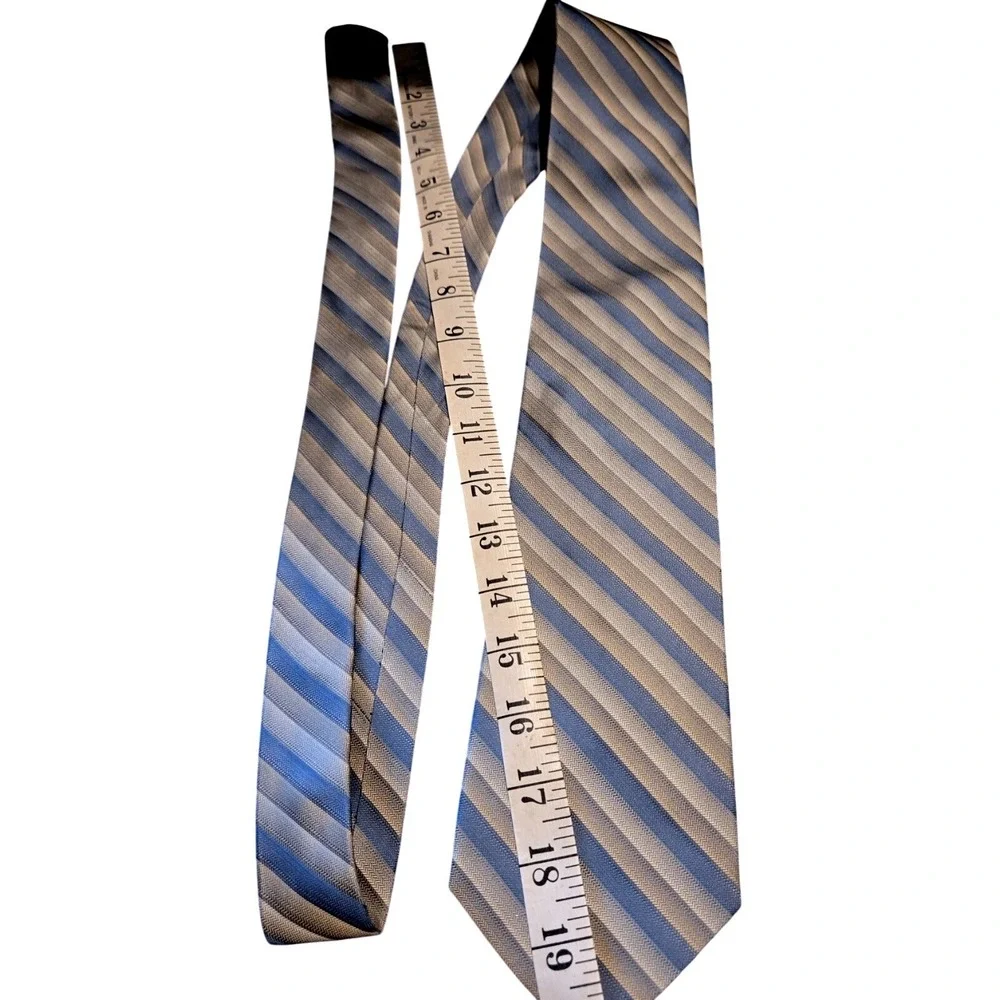 Platinum Designs Necktie Mens OS Blue Gold‎ Silk Striped Herringbone Hand Made